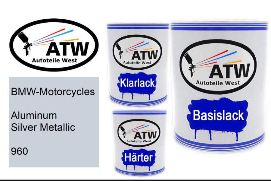 BMW-Motorcycles, Aluminum Silver Metallic, 960: 1L Lackdose + 1L Klarlack + 500ml Härter - Set, von ATW Autoteile West.